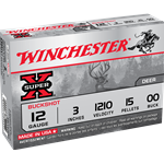 Winchester Super-X Shotgun Ammo 12 GA, 3 in, 00B, 15 Pellets, 1210 fps, 5 Rounds