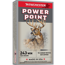 Winchester Super-X Rifle Ammo 243 , Power-Point, 100 Grains, 2960 fps, 20, Boxed