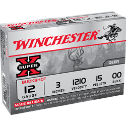 Winchester Super-X Shotgun Ammo 12 GA, 3 in, 00B, 15 Pellets, 1210 fps, 5 Rounds