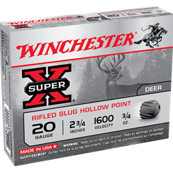 Winchester Super-X Rifled Slugs 20 GA, 2-3/4 in, 3/4oz, 1600 fps, 5 Rnd per Box