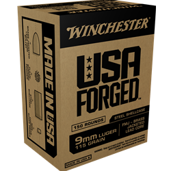 Winchester USA Forged Pistol Ammo 9MM, FMJ, 115 Gr, 1190 fps, 150 Rds Bx