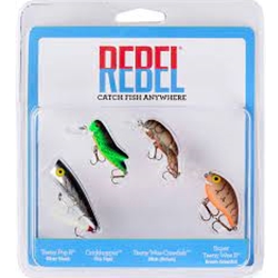 Rebel Classic Critters Lures, 4 Pack, (Pop-R, Crickhopper, Teeny Wee-Crawfish & Super Teeny Wee-R)