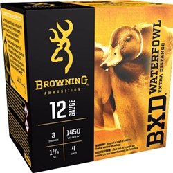 Browning 12 GA. 3" 1.1/4 OZ.#4 WATERFOWL AMMO, Extra Distance Plated Steel Shot