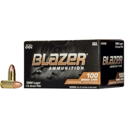 CCI BLAZER BRASS 9MM LUGER 115GR FMJ, 100 RNDS