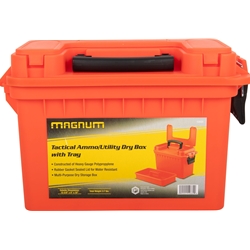 Magnum Orange poly ammo box with tray and lid storage